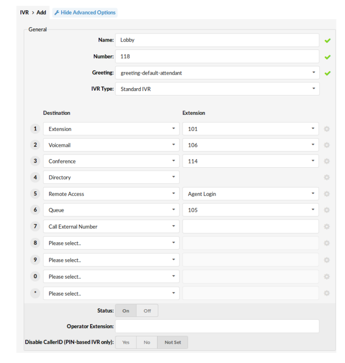 IVR Advanced options